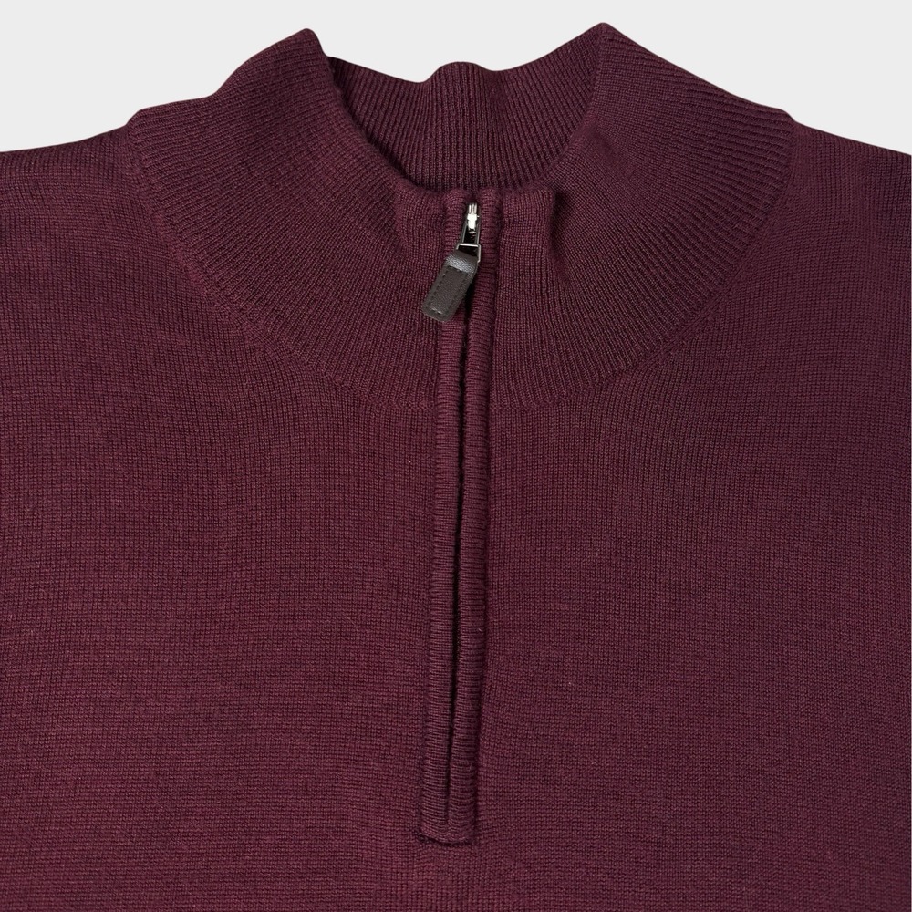Jos A Bank Traveler 100% Merino Wool 1/4 Zip Sweater Mens XL Burgundy Old Money - Picture 2 of 6